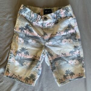The Children's Place Palm Tree Print Shorts in Pink, Gray, White